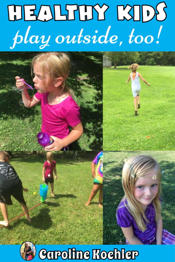 Kids playing a game: kids playing in sprinkler, happy kids playing, kids blowing bubbles