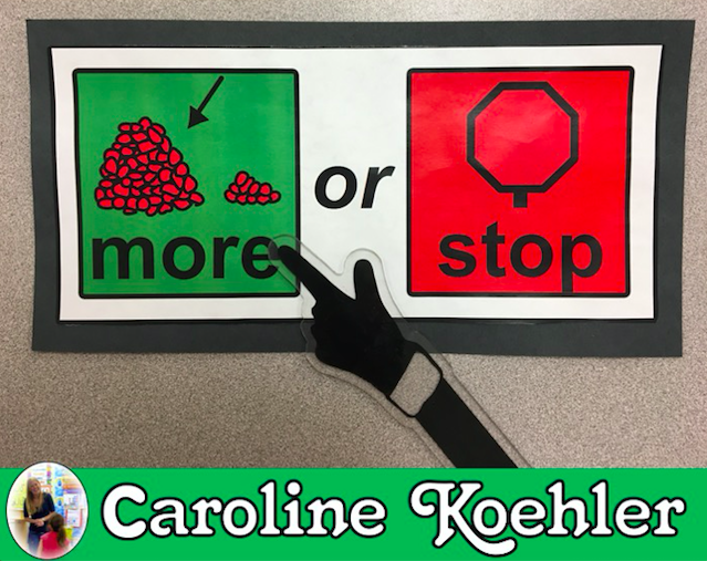 More or stop visual cue card with finger pointer.