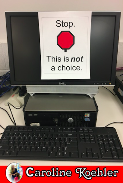 Stop.  This is not a choice sign on a computer station.