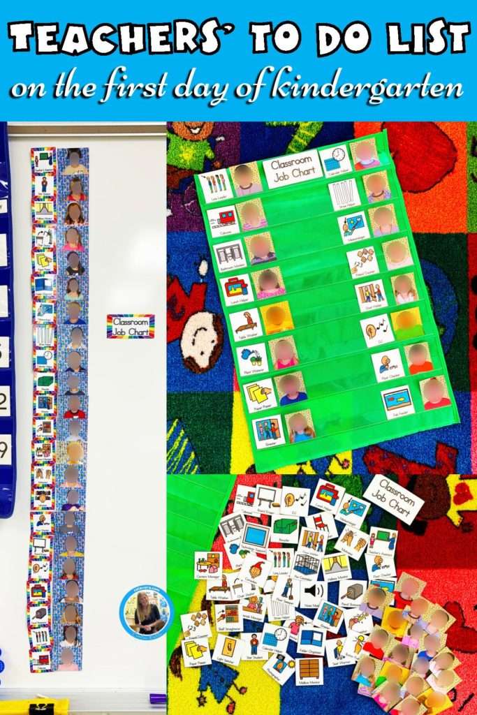 Classroom job chart pictures showing examples of what should teachers do on the first day of kindergarten