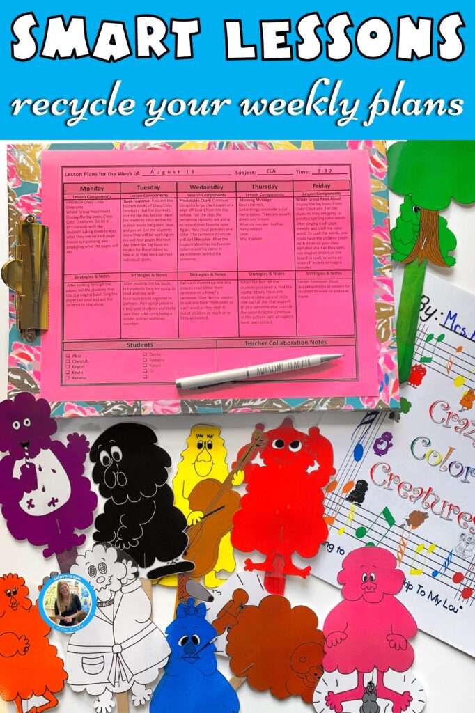 Week lesson plan template for August 18 with Crazy Color Creatures