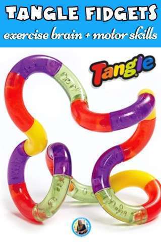 Red, purple, and yellow tangle for autism sensory.