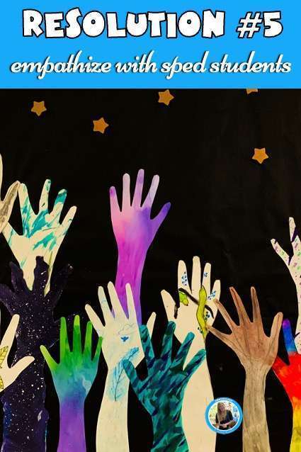 Bulletin board sky with gold stars. Title reads: empathize with sped students.