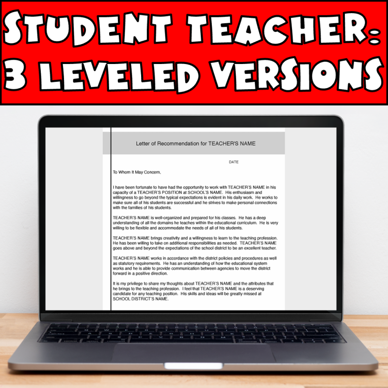 Student teacher recommendation letter set