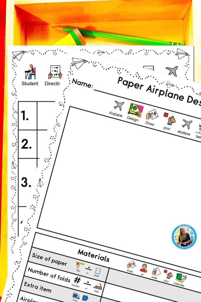 The picture showing paper airplane design page in a students work cubby.