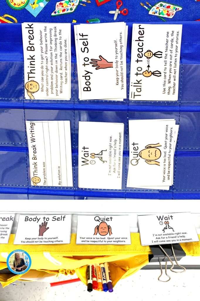 A classroom pictures showing classroom control cards for social emotional development to help students regulate their bodies.