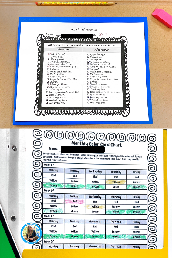 To classroom examples of daily behavior, sheet and charts for students: my list of success and monthly collar card chart