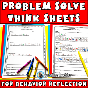 Problem solve think sheets for behavior reflection showing two different elementary think sheet pages.