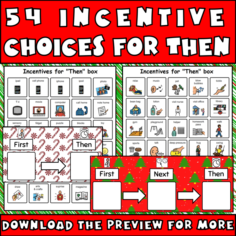 54 incentive choices for Van showing incentives for the Van box along with candy cane and Christmas tree themed boards.