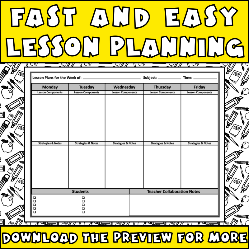 Lesson plan template for word with fast and easy lesson planning
