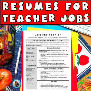 Resumes for teacher jobs, showing a picture of a teacher's résumé on a desk.