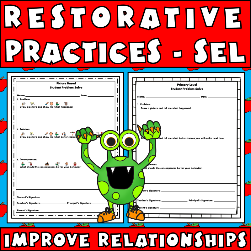 Think sheets elementary restorative practices SEL improve relationships with two examples of think sheets.