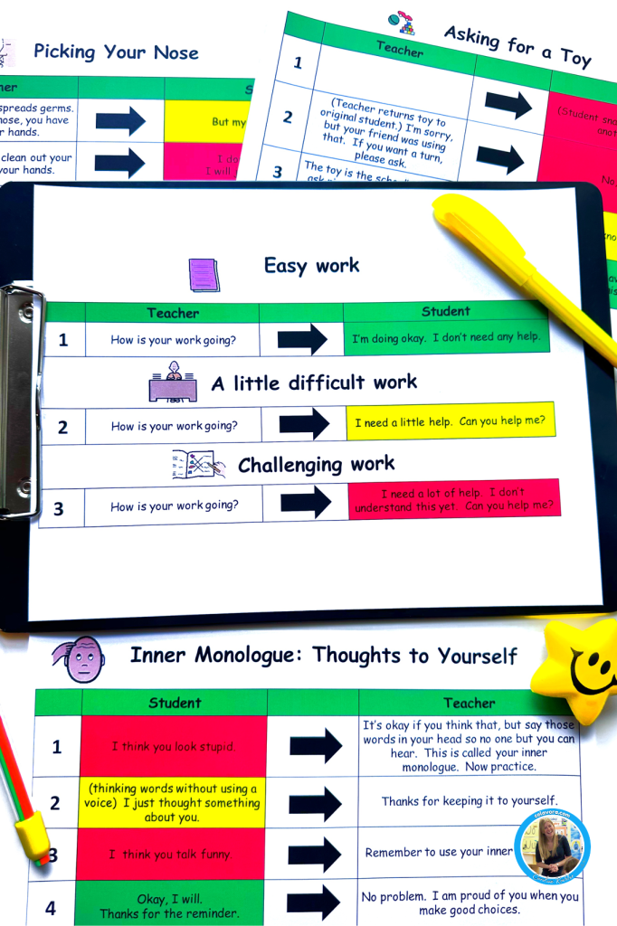 Social scripting pages being used as activities on life skills.