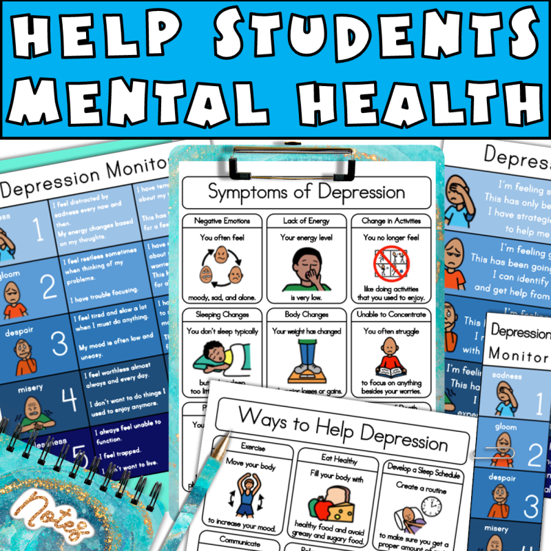 Help students mental health showing a depression school visual monitoring set.