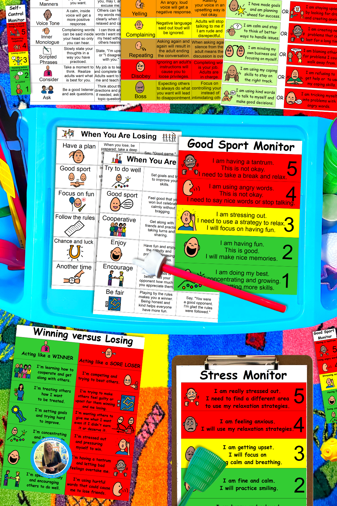How to deal with temper tantrum, showing visuals for monitoring skills for kids.