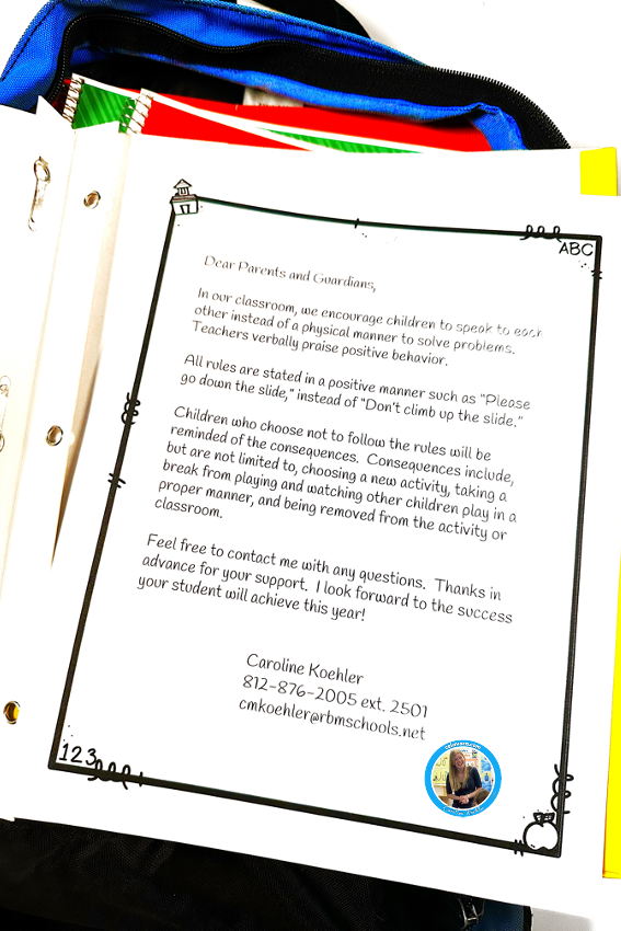 Picture of a discipline classroom letter for students to use for procedures in classroom.
