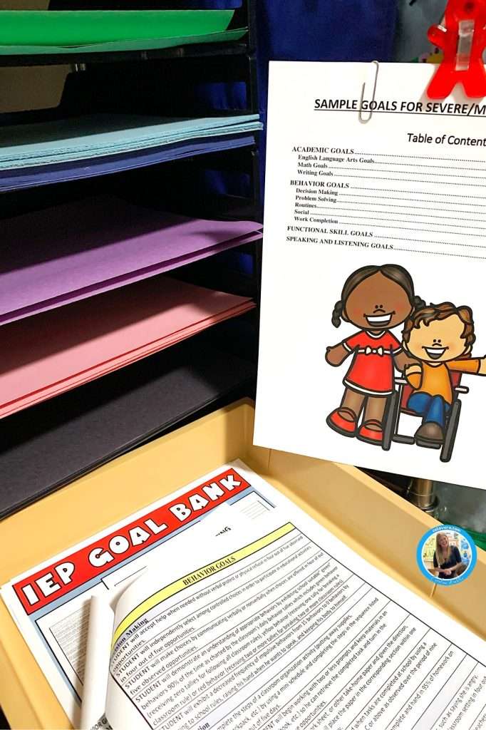 IEP writer supporting documents, showing sample goal, banks, and IEP how to write help guides.