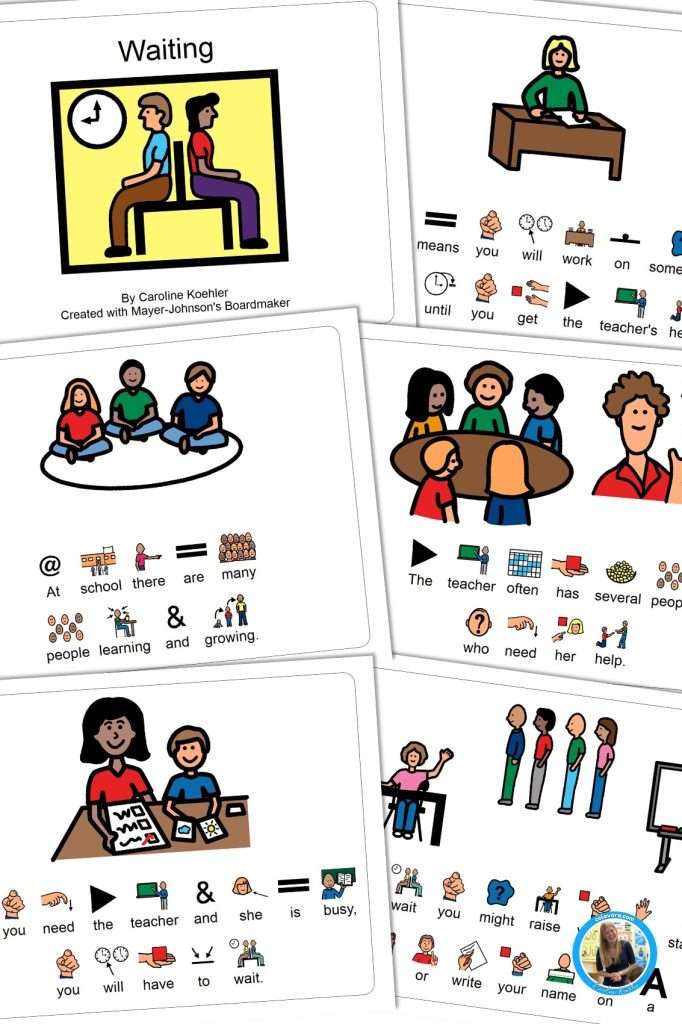 A social story called, "Waiting" being used in a classroom to break learning barriers in the classroom.