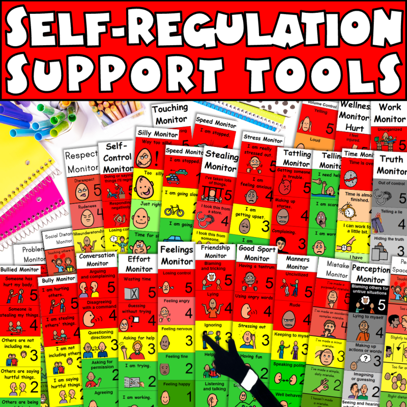 Self regulation support tools showing visuals scales for autism strategies for behavior.