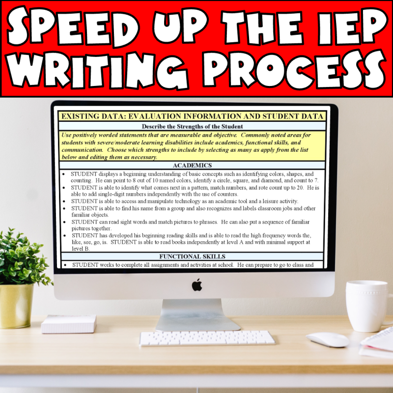 Speed up the IEP writing process for us using a IP help guide as shown on the computer screen in this picture.