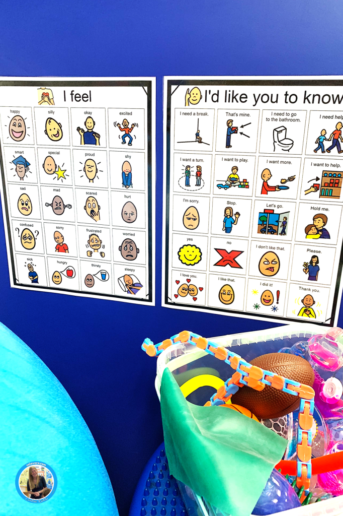 Depression of student treatment visuals showing feelings and communication boards.