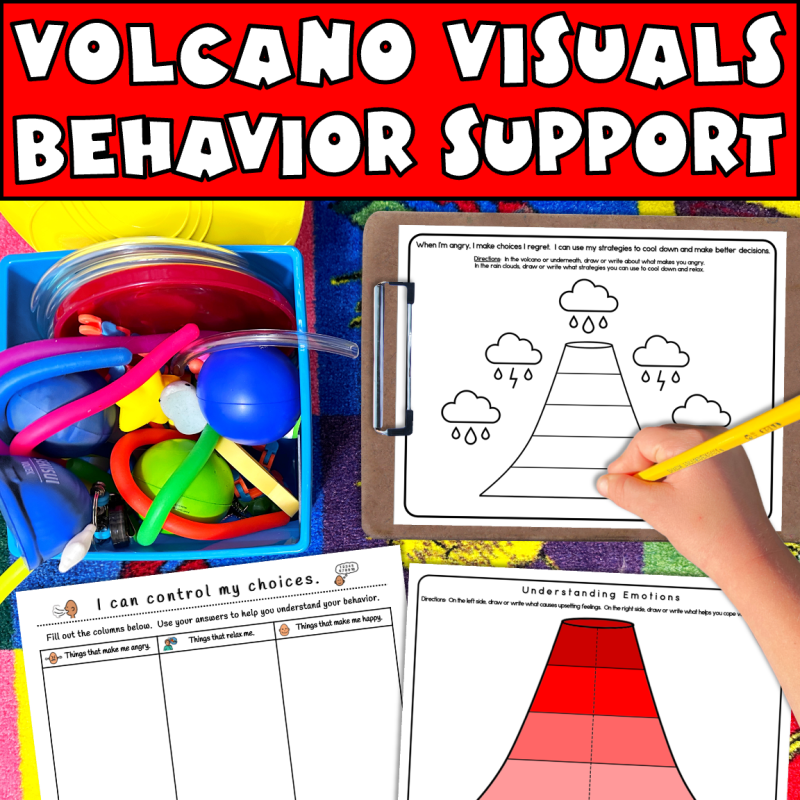 Volcano visuals behavior support of how to deal with anger visuals and worksheets in a classroom