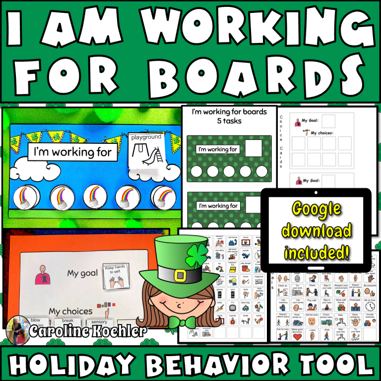 Activities for St. Patrick's Day showing I'm working for token boards for autism