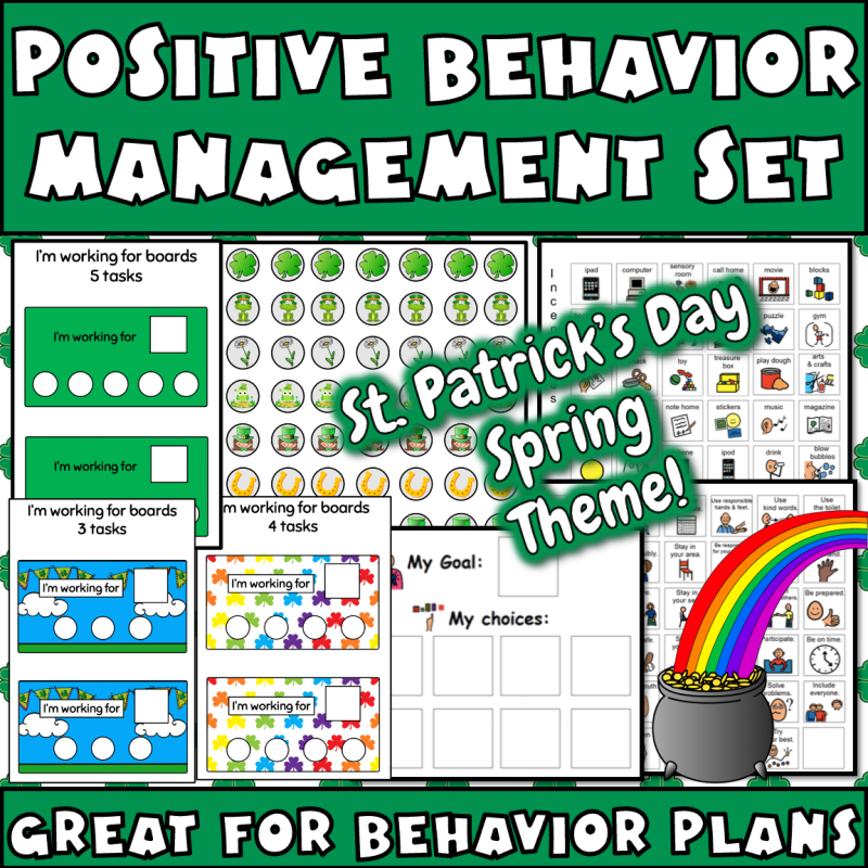 Positive behavior management set with activities, St. Patrick's Day theme