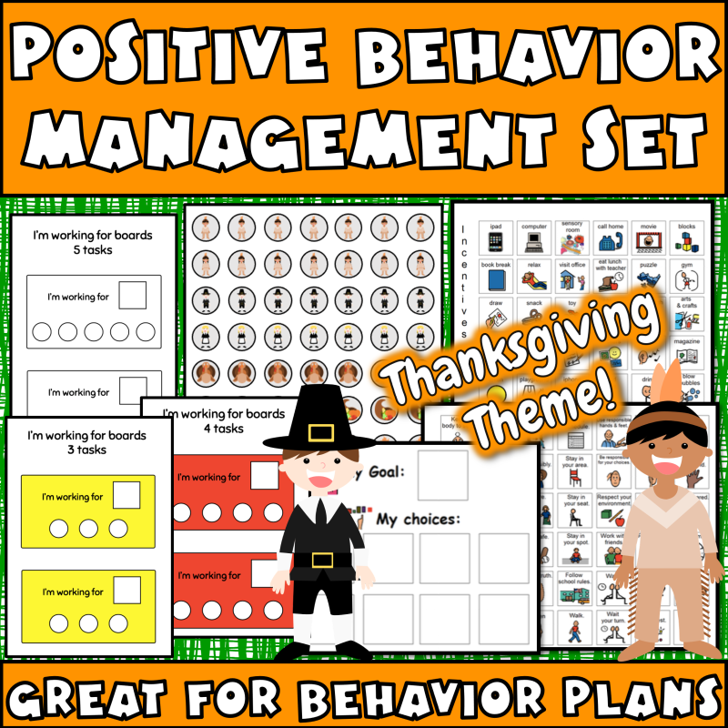 Autism token economy, showing positive behavior management set for Thanksgiving