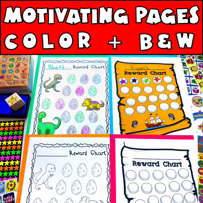 Printable reward charts for boys and girls with motivating pages of 25 different color and black and white themes