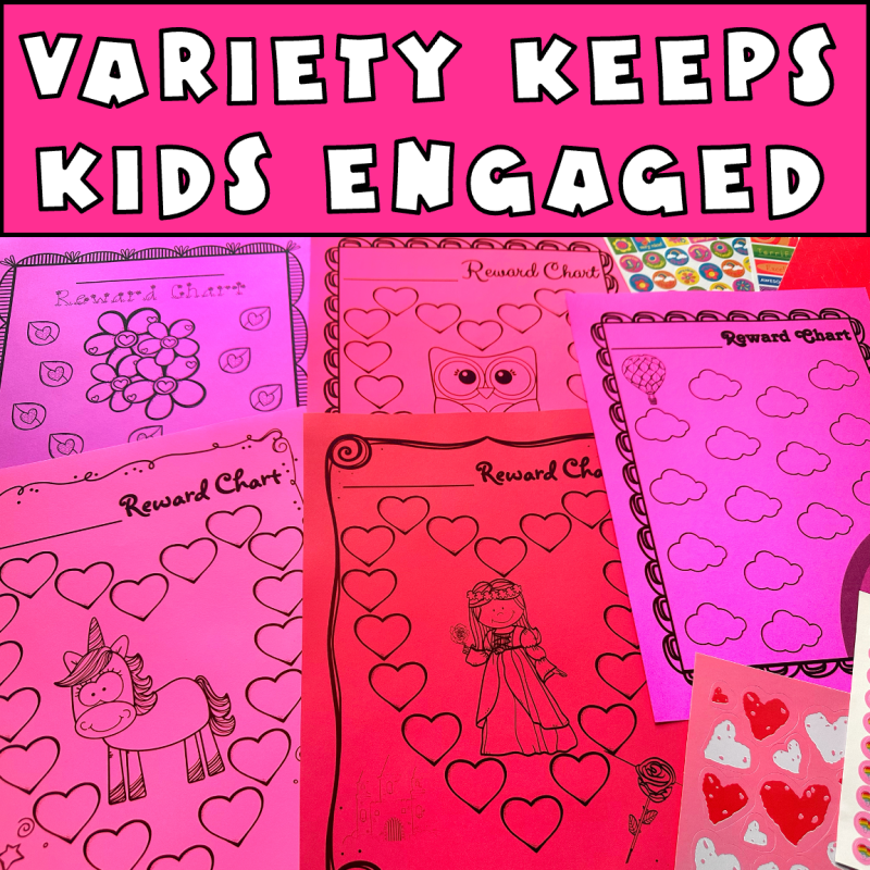 Variety of reward charts keeps kids engaged showing sticker chart for toothbrush, reward, chart for girls set