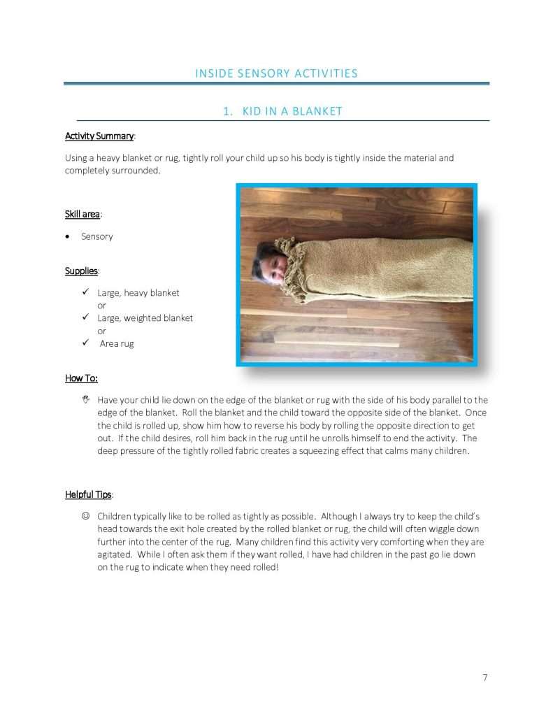 Autism activities preschool show me an inside sensory activity called kid in a blanket