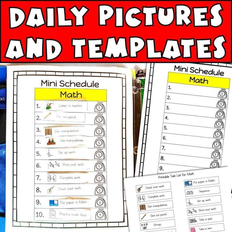 Mini schedules with daily pictures and templates for special education teachers.