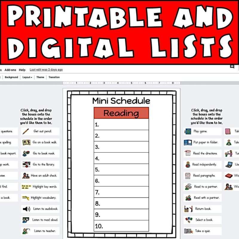 Manage the classroom day with autism schedule board using digital and printable mini schedule templates.