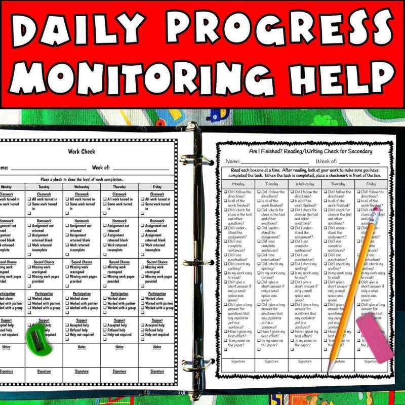 Check in check out template for daily progress monitoring help showing an example of a work check and am I finished reading writing check for secondary in a binder