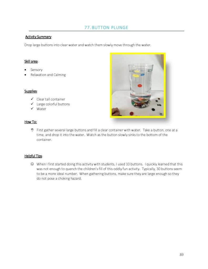 A nonverbal autism activities set showing a button plunge