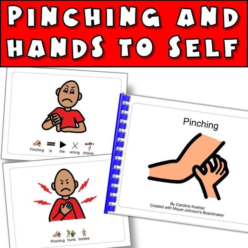 Pinching someone and hands to self social story set