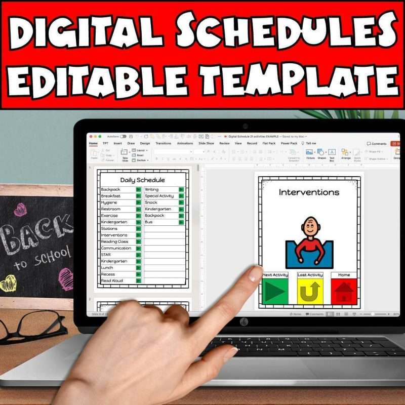 Autism classroom accommodations showing digital schedules editable template on a computer.