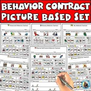 Behavior contracts picture based set showing six different behavior contract template for students at school