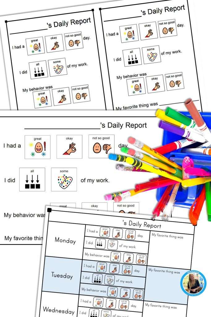 Daily behavior report on a teacher's work desk