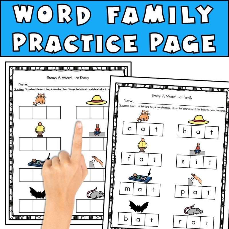 Spelling worksheet kindergarten word, family practice page
