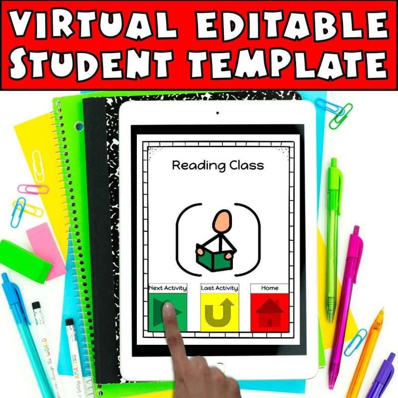 Visual schedule classroom template showing a virtual student schedule on a iPad.