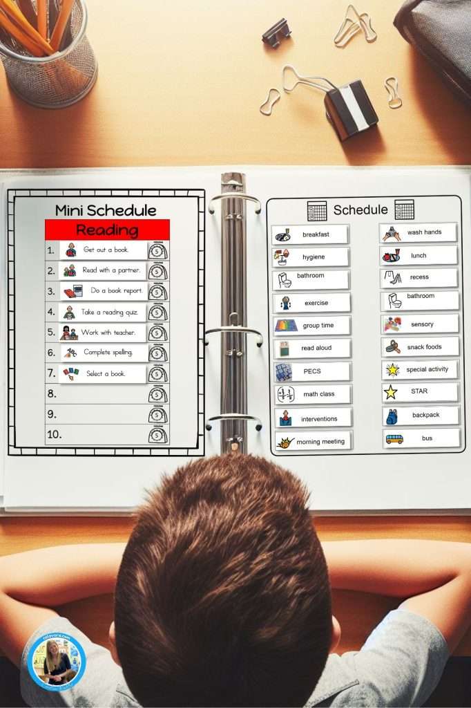 Visual schedule printable showing a daily schedule and a mini schedule principal checklist