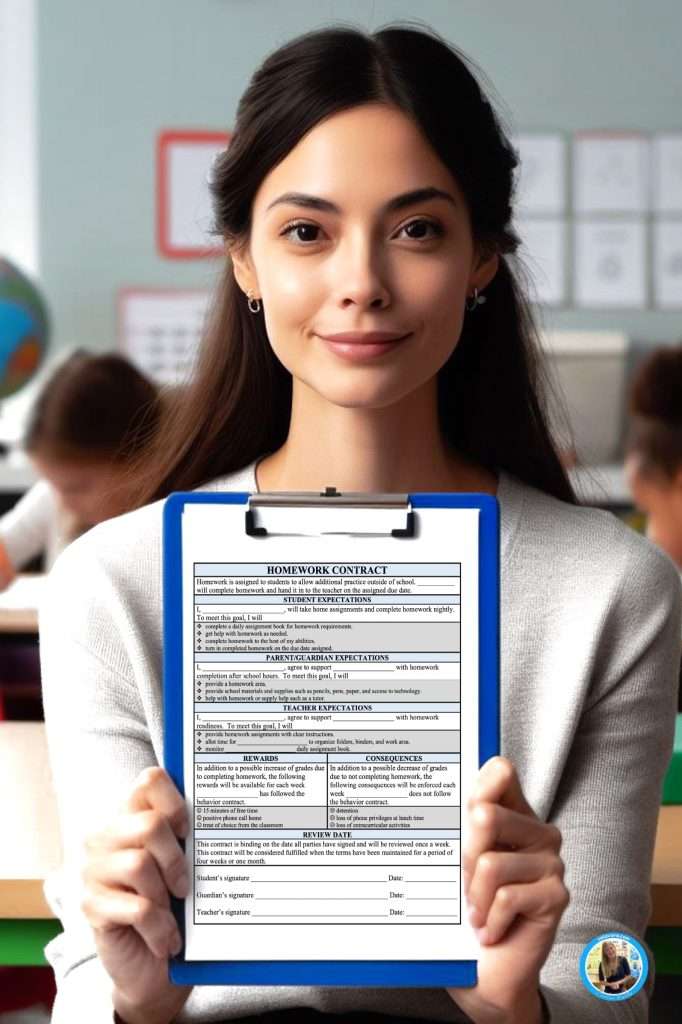 Behavior contracts for students showing a sample homework contract