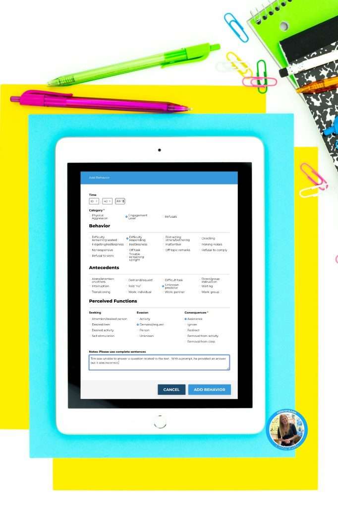 Examples of functional behavior assessments on sped up paperwork, a membership for special education teachers