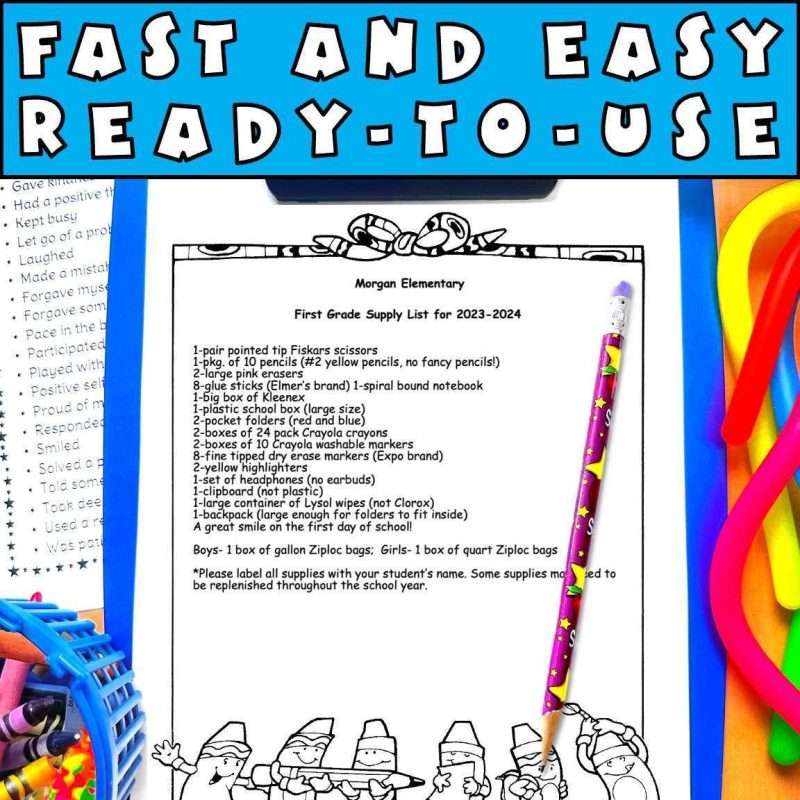 First grade school supply list for teachers