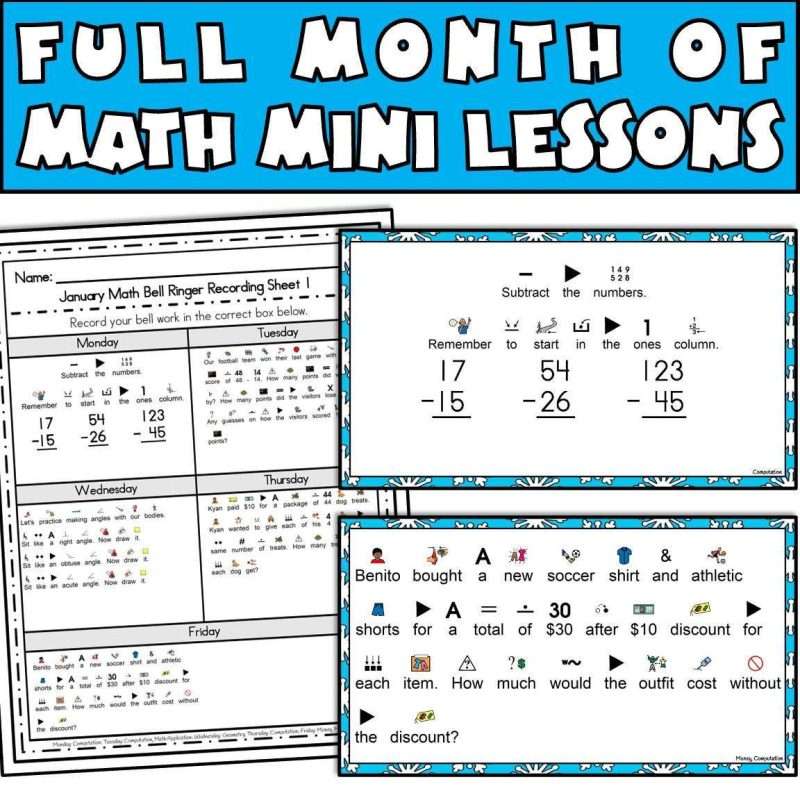 Life skills math for special education, a full month of math mini lessons for January