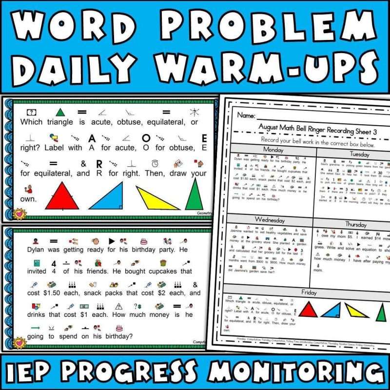 Life skills worksheets with word problem, daily warm-ups with IEP progress monitoring