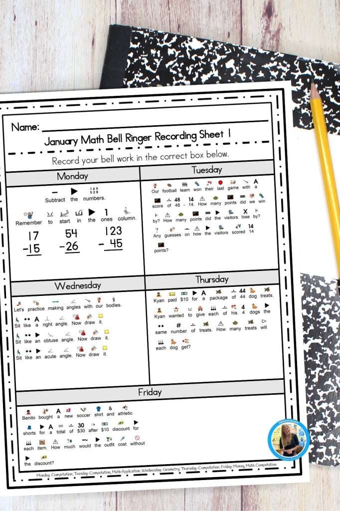 Math life skills worksheets for the month of January