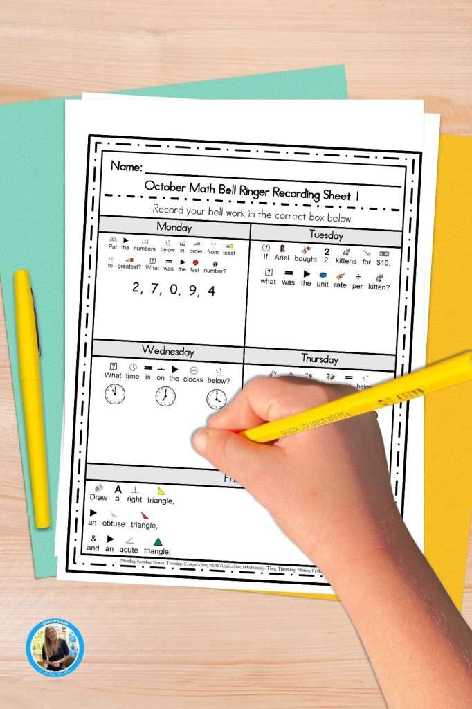 Math special education worksheet for the month of October